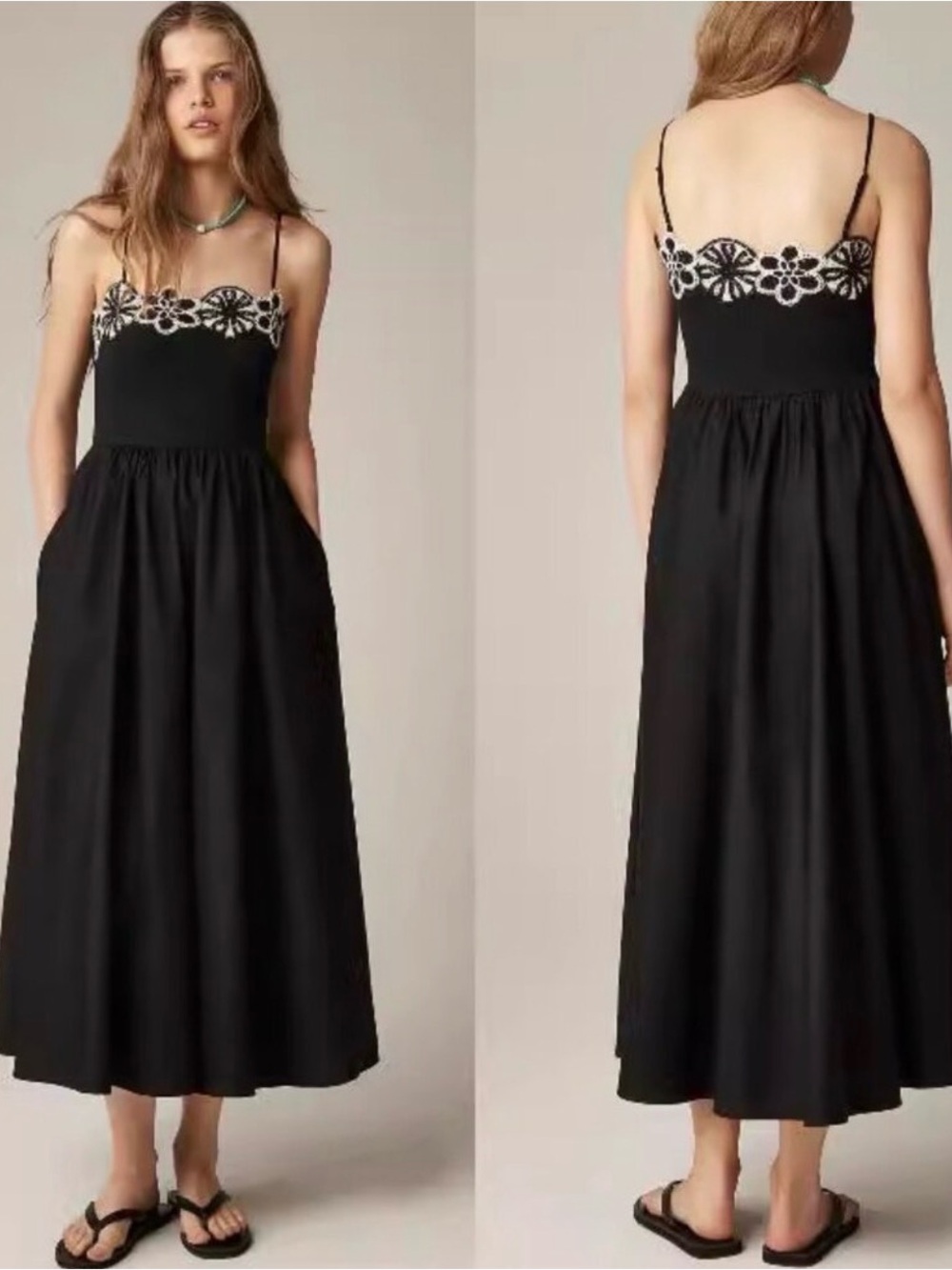 J. Crew Black Maxi Dress with Cream Floral Lace Trim